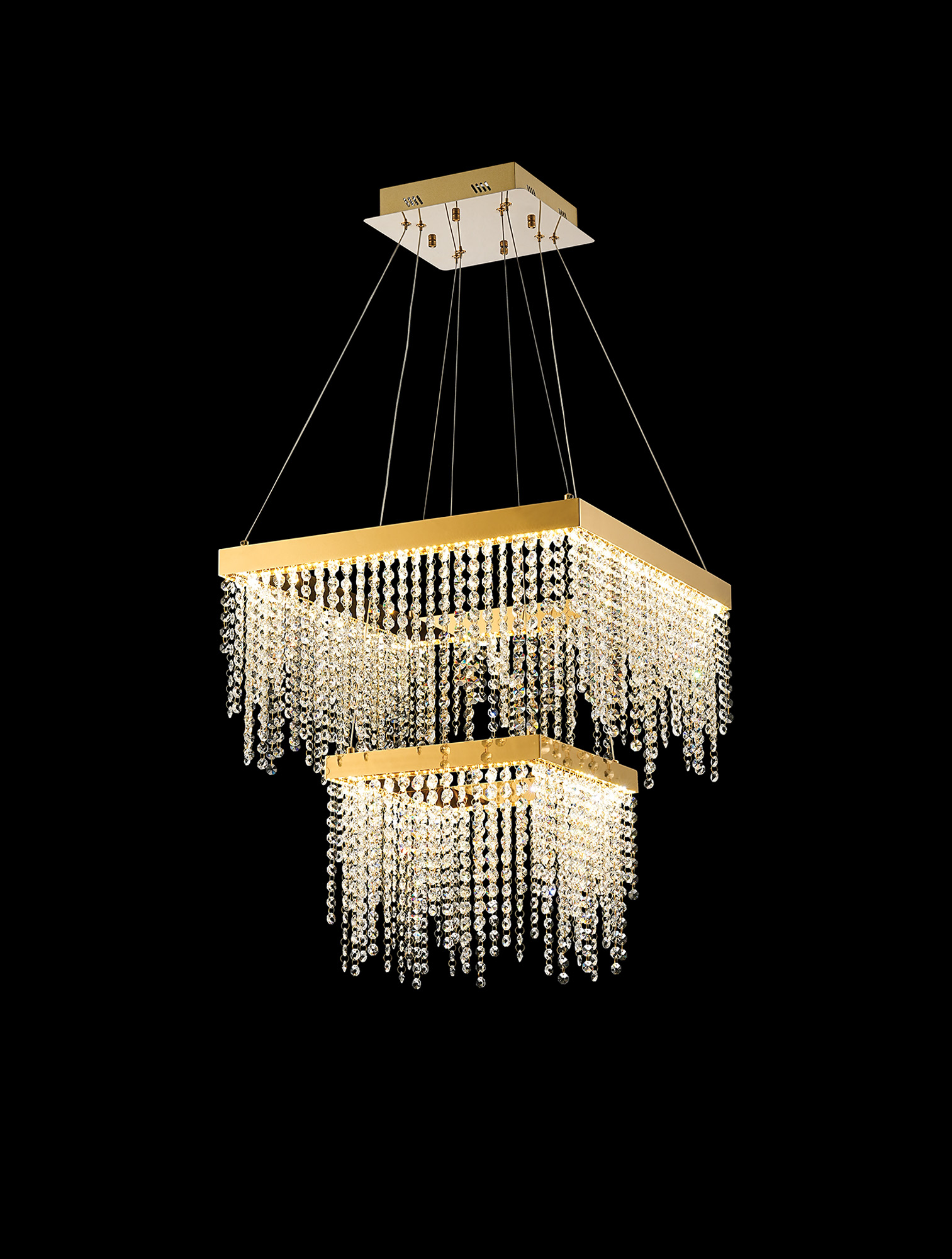 Bano French Gold Crystal Ceiling Lights Diyas Tiered Crystal Fittings
